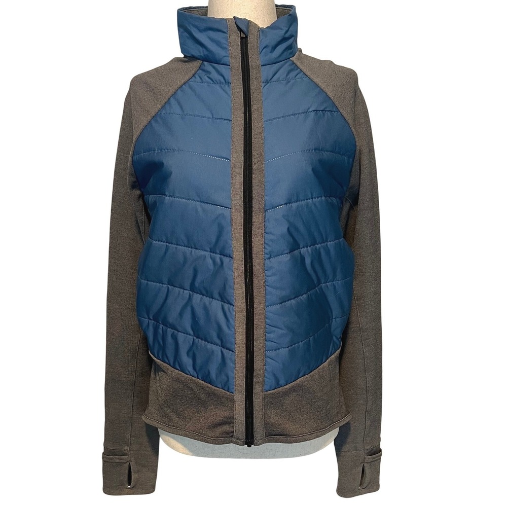 Lucy Women's Medium Quilted Puffer Hybrid Jacket Full Zip Blue Activewear Hiking
